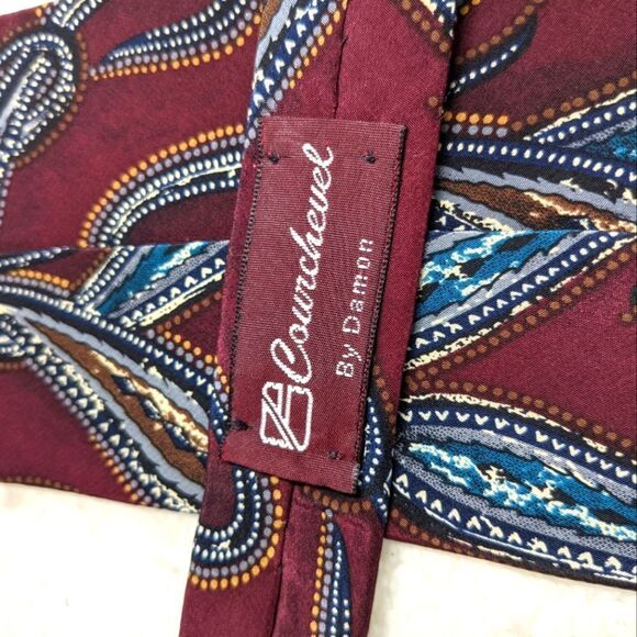 Men's Vintage 100% Italian Silk Tie - Burgandy Paisley Motif - Picture 3 of 11
